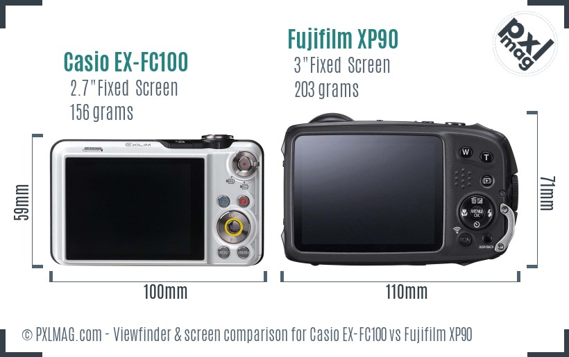 Casio EX-FC100 vs Fujifilm XP90 Screen and Viewfinder comparison