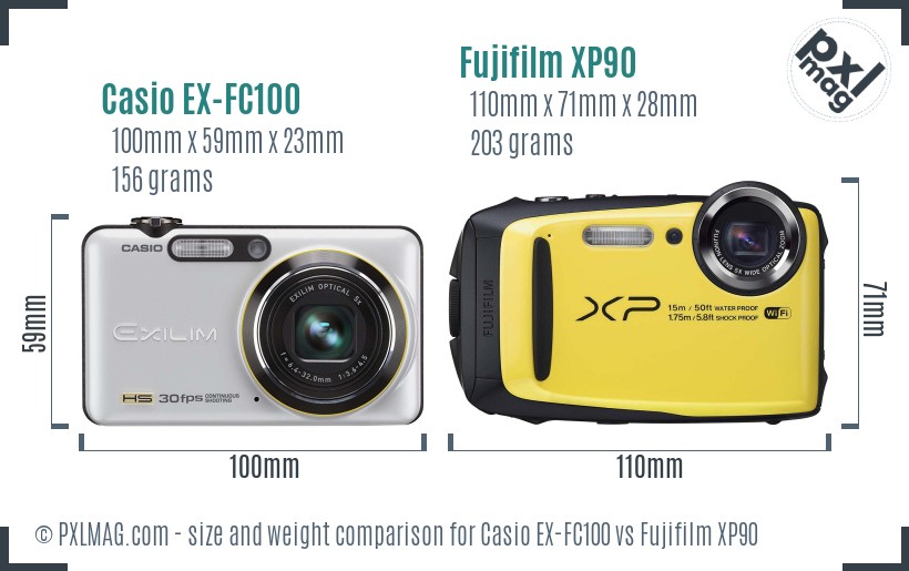 Casio EX-FC100 vs Fujifilm XP90 size comparison Casio EX-FC100 vs Fujifilm XP90 size comparison