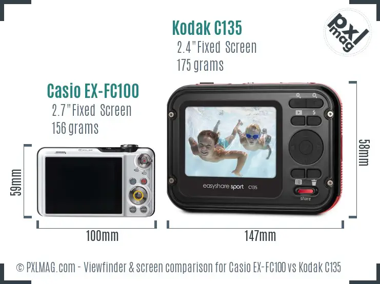 Casio EX-FC100 vs Kodak C135 Screen and Viewfinder comparison