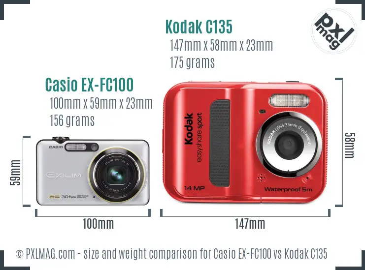 Casio EX-FC100 vs Kodak C135 size comparison