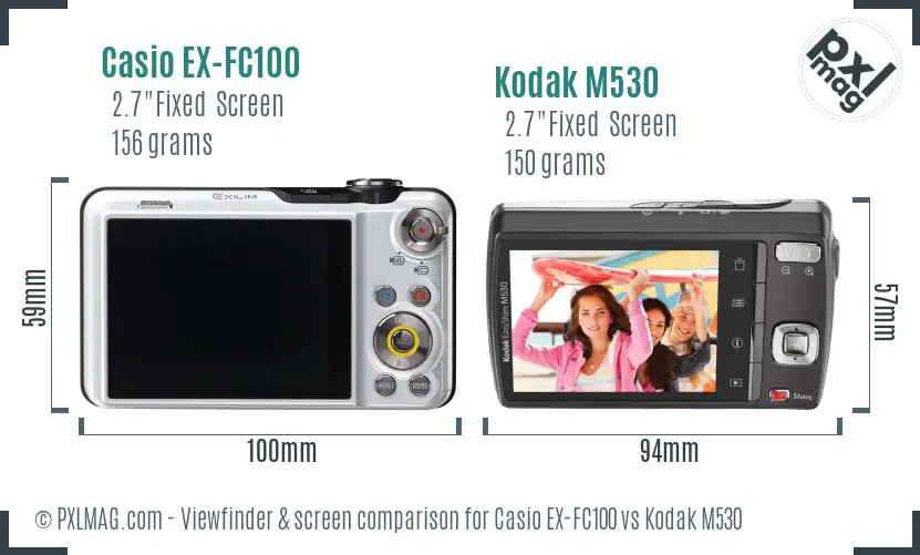 Casio EX-FC100 vs Kodak M530 Screen and Viewfinder comparison