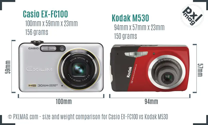 Casio EX-FC100 vs Kodak M530 size comparison