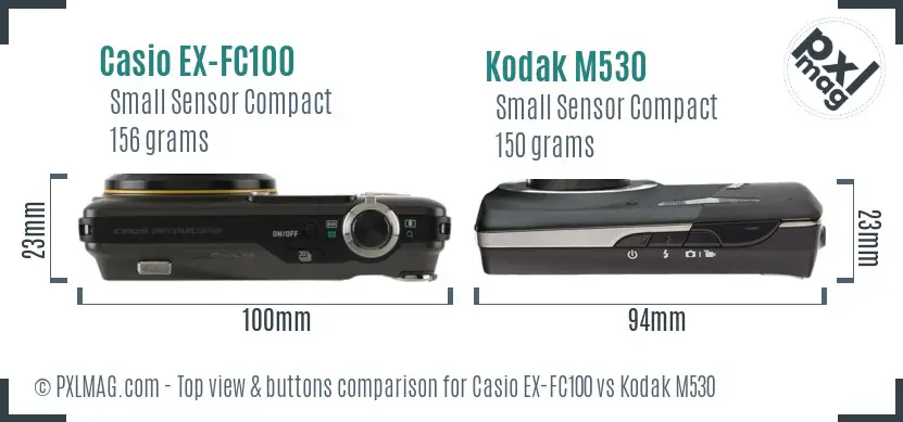 Casio EX-FC100 vs Kodak M530 top view buttons comparison