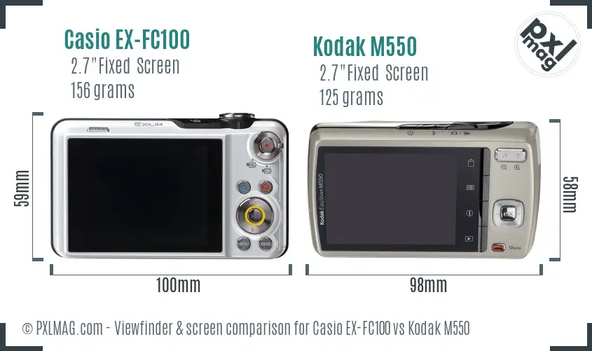 Casio EX-FC100 vs Kodak M550 Screen and Viewfinder comparison