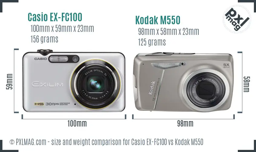 Casio EX-FC100 vs Kodak M550 size comparison
