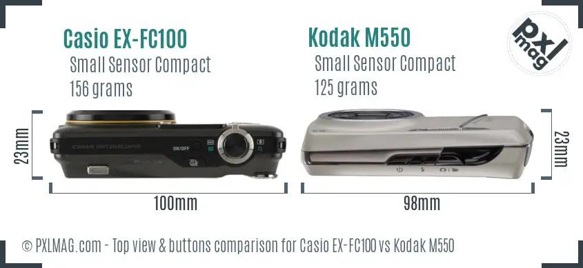 Casio EX-FC100 vs Kodak M550 top view buttons comparison