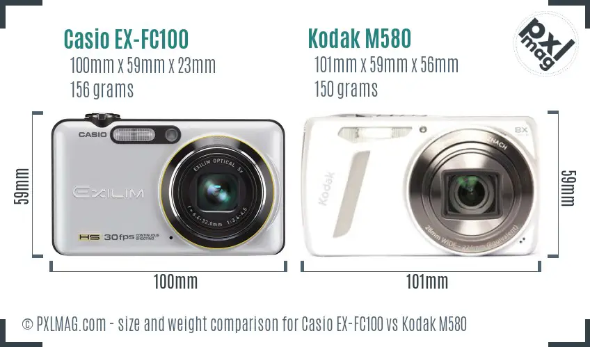 Casio EX-FC100 vs Kodak M580 size comparison