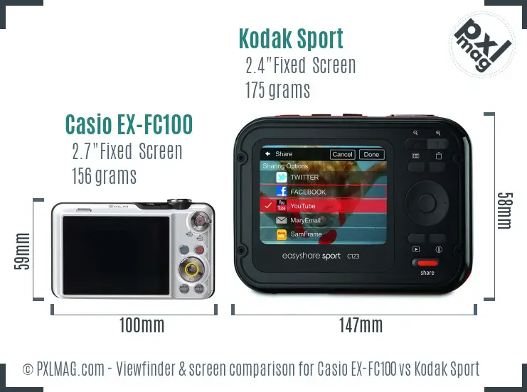 Casio EX-FC100 vs Kodak Sport Screen and Viewfinder comparison Casio EX-FC100 vs Kodak Sport Screen and Viewfinder comparison