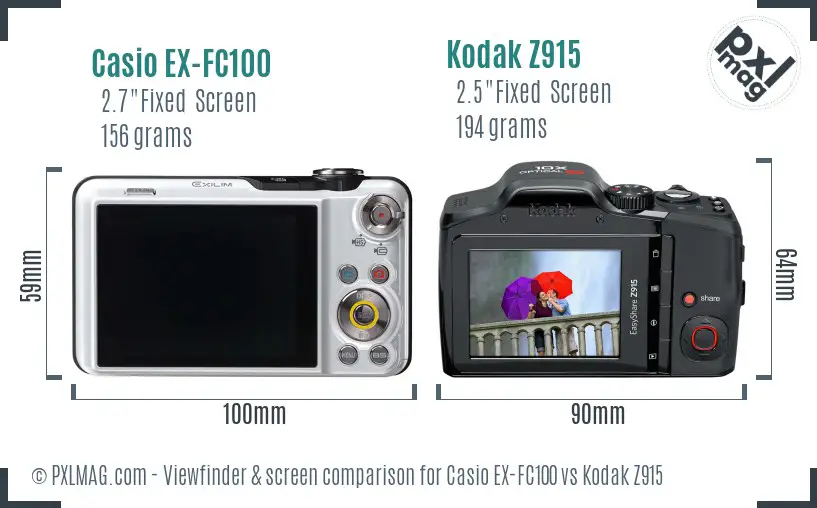 Casio EX-FC100 vs Kodak Z915 Screen and Viewfinder comparison