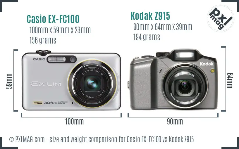 Casio EX-FC100 vs Kodak Z915 size comparison