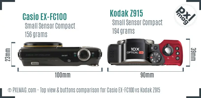 Casio EX-FC100 vs Kodak Z915 top view buttons comparison