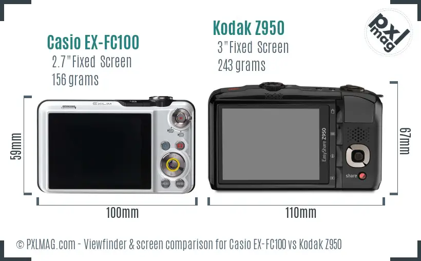 Casio EX-FC100 vs Kodak Z950 Screen and Viewfinder comparison