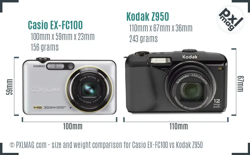 Casio EX-FC100 vs Kodak Z950 size comparison