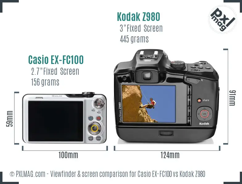 Casio EX-FC100 vs Kodak Z980 Screen and Viewfinder comparison