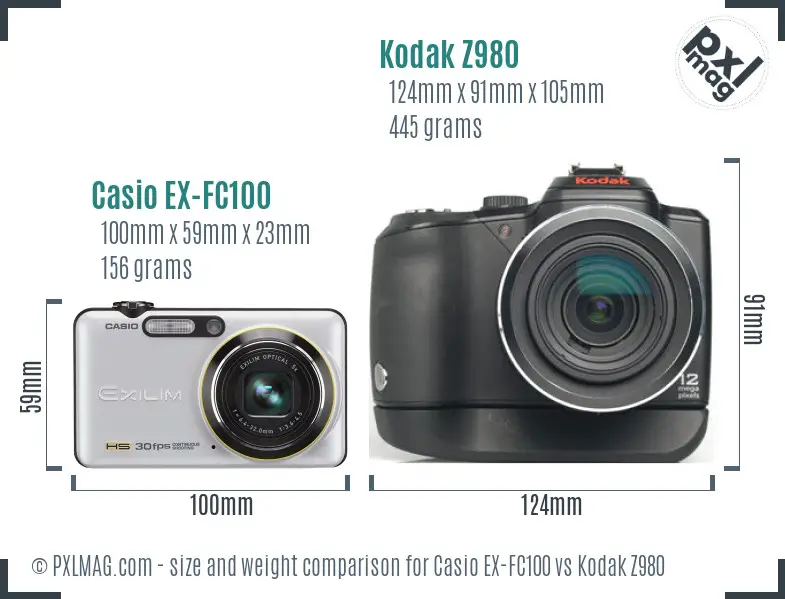 Casio EX-FC100 vs Kodak Z980 size comparison