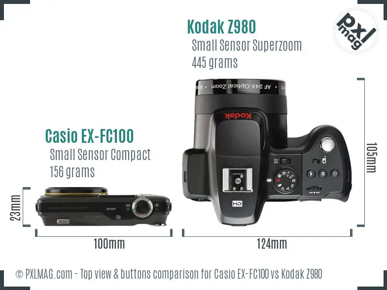 Casio EX-FC100 vs Kodak Z980 top view buttons comparison