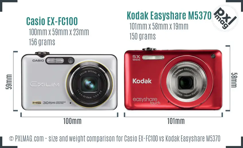 Casio EX-FC100 vs Kodak Easyshare M5370 size comparison