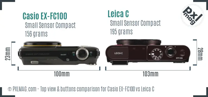 Casio EX-FC100 vs Leica C top view buttons comparison Casio EX-FC100 vs Leica C top view buttons comparison