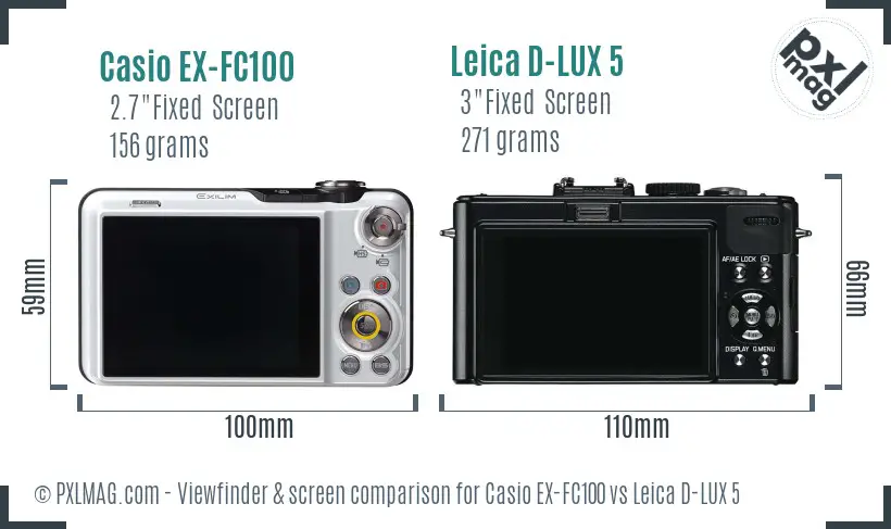 Casio EX-FC100 vs Leica D-LUX 5 Screen and Viewfinder comparison Casio EX-FC100 vs Leica D-LUX 5 Screen and Viewfinder comparison