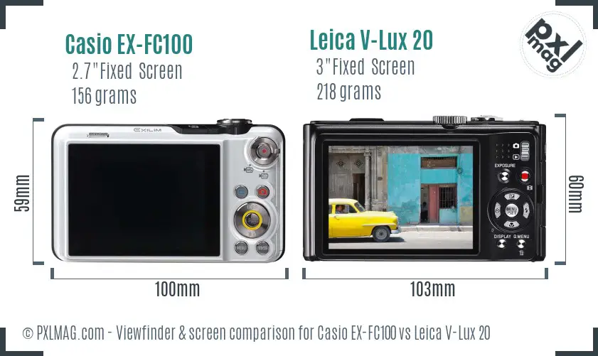 Casio EX-FC100 vs Leica V-Lux 20 Screen and Viewfinder comparison Casio EX-FC100 vs Leica V-Lux 20 Screen and Viewfinder comparison