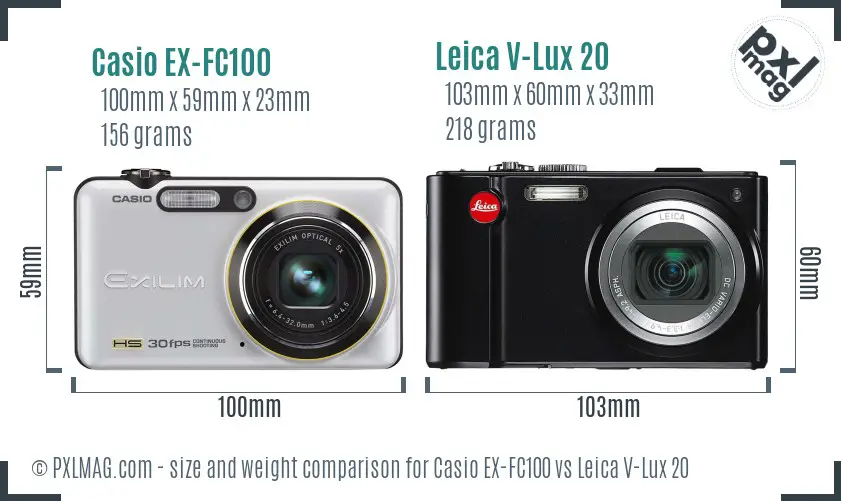 Casio EX-FC100 vs Leica V-Lux 20 size comparison Casio EX-FC100 vs Leica V-Lux 20 size comparison