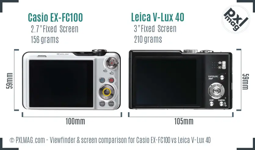 Casio EX-FC100 vs Leica V-Lux 40 Screen and Viewfinder comparison