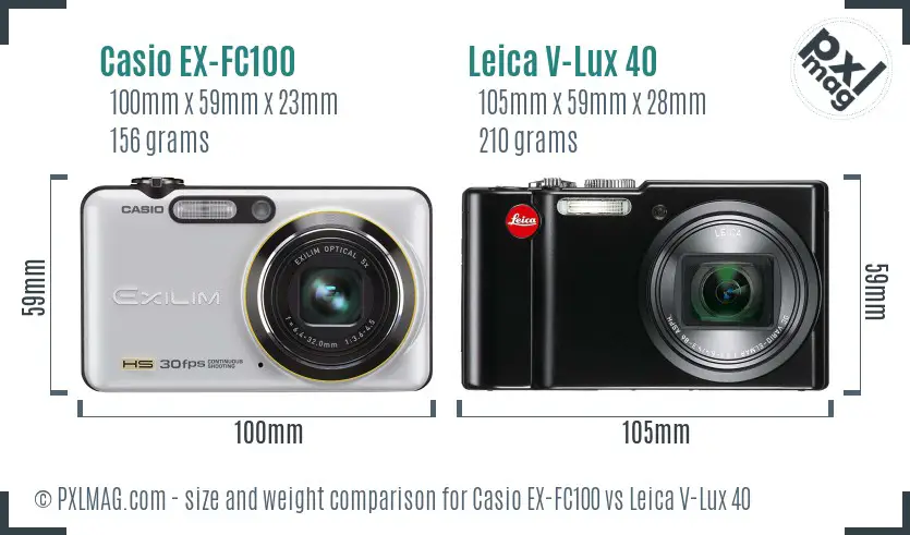 Casio EX-FC100 vs Leica V-Lux 40 size comparison
