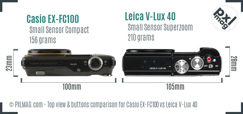 Casio EX-FC100 vs Leica V-Lux 40 top view buttons comparison