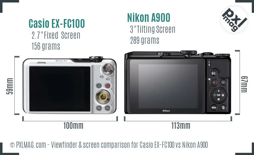 Casio EX-FC100 vs Nikon A900 Screen and Viewfinder comparison