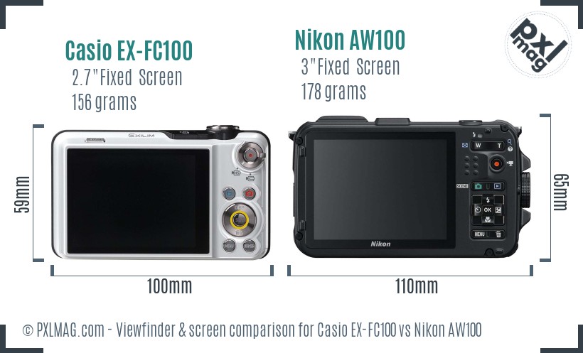 Casio EX-FC100 vs Nikon AW100 Screen and Viewfinder comparison