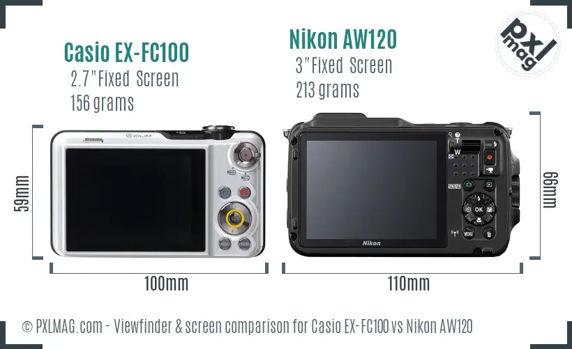 Casio EX-FC100 vs Nikon AW120 Screen and Viewfinder comparison