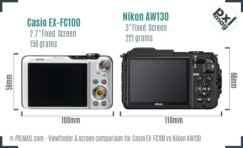 Casio EX-FC100 vs Nikon AW130 Screen and Viewfinder comparison