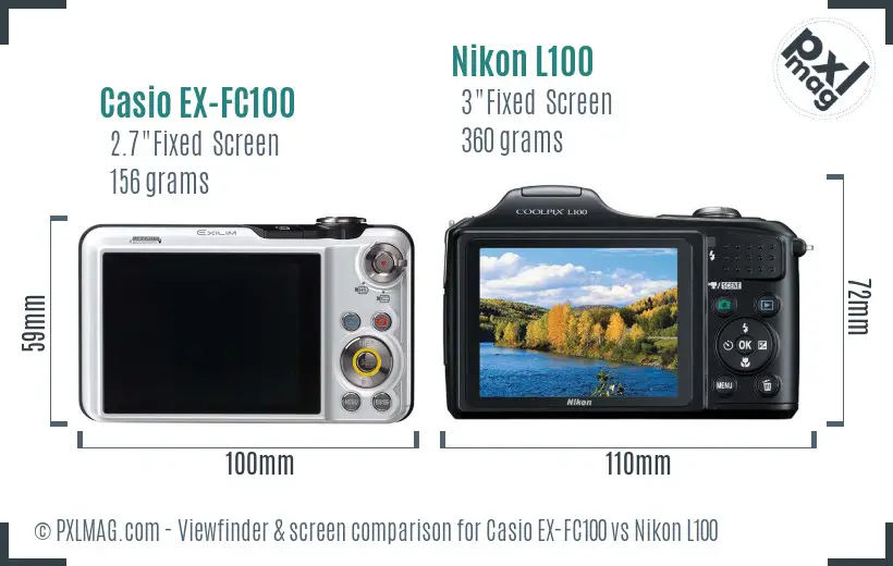 Casio EX-FC100 vs Nikon L100 Screen and Viewfinder comparison