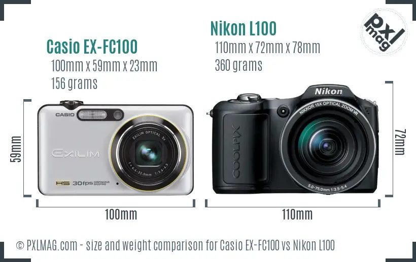 Casio EX-FC100 vs Nikon L100 size comparison