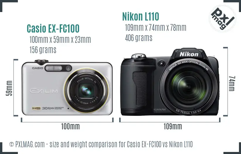 Casio EX-FC100 vs Nikon L110 size comparison Casio EX-FC100 vs Nikon L110 size comparison