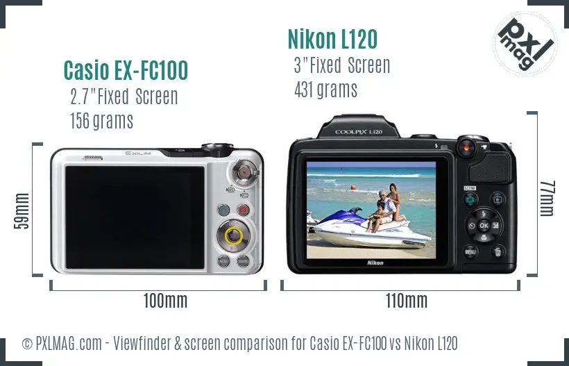 Casio EX-FC100 vs Nikon L120 Screen and Viewfinder comparison