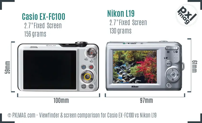 Casio EX-FC100 vs Nikon L19 Screen and Viewfinder comparison