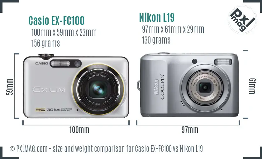 Casio EX-FC100 vs Nikon L19 size comparison