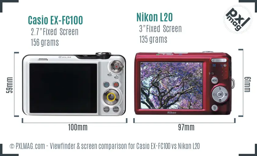 Casio EX-FC100 vs Nikon L20 Screen and Viewfinder comparison
