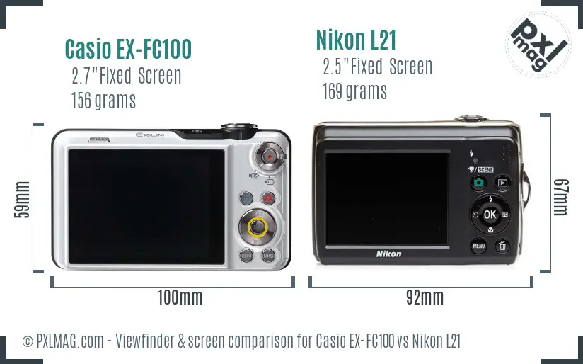 Casio EX-FC100 vs Nikon L21 Screen and Viewfinder comparison