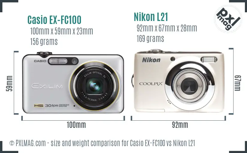 Casio EX-FC100 vs Nikon L21 size comparison