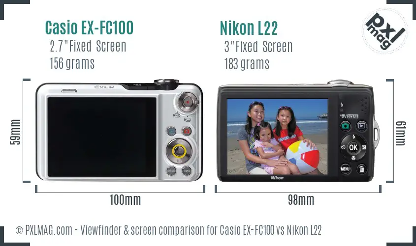 Casio EX-FC100 vs Nikon L22 Screen and Viewfinder comparison Casio EX-FC100 vs Nikon L22 Screen and Viewfinder comparison