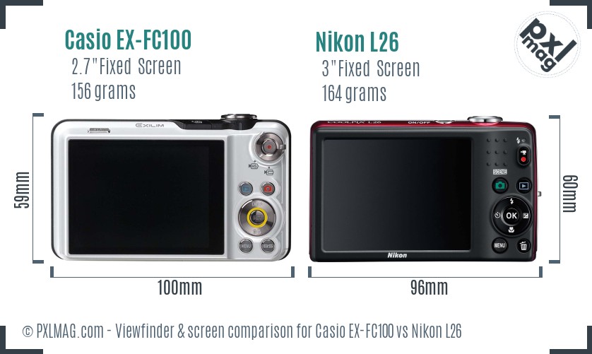 Casio EX-FC100 vs Nikon L26 Screen and Viewfinder comparison