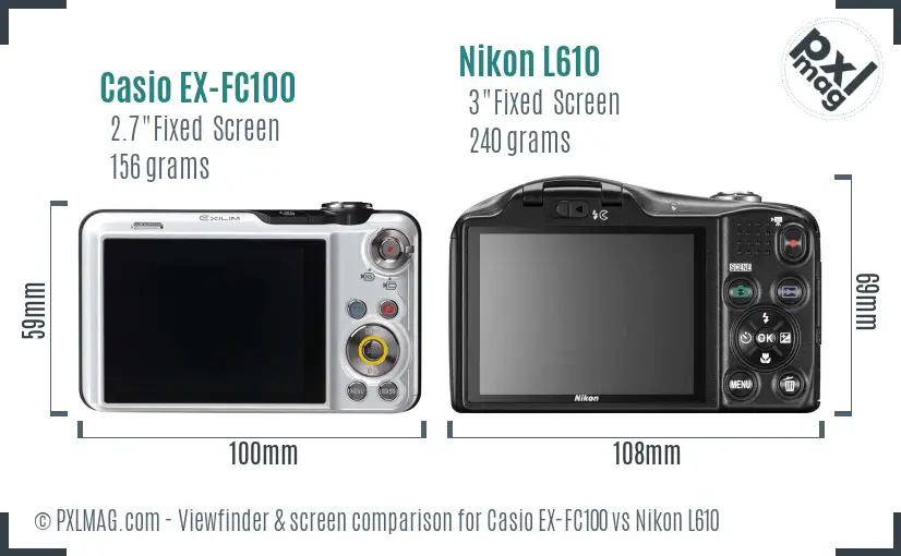 Casio EX-FC100 vs Nikon L610 Screen and Viewfinder comparison Casio EX-FC100 vs Nikon L610 Screen and Viewfinder comparison
