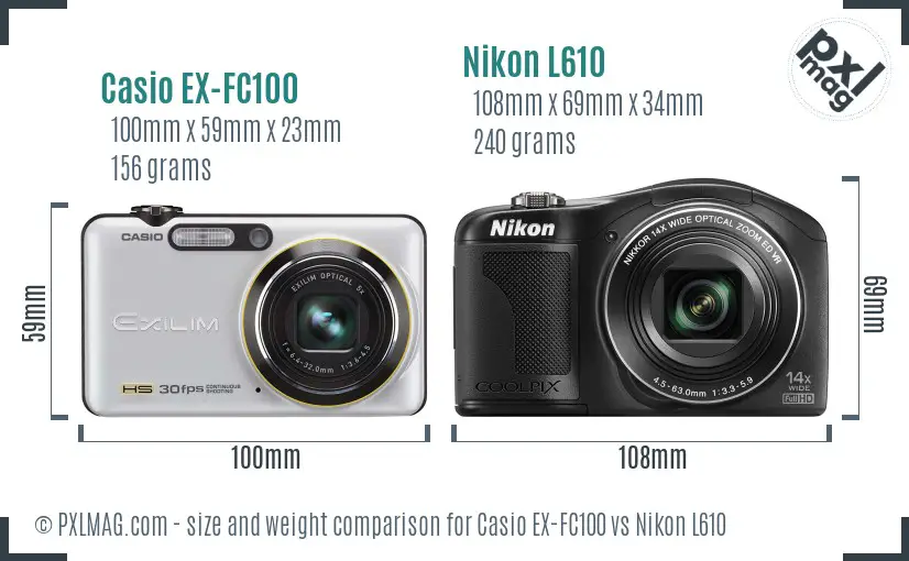 Casio EX-FC100 vs Nikon L610 size comparison Casio EX-FC100 vs Nikon L610 size comparison