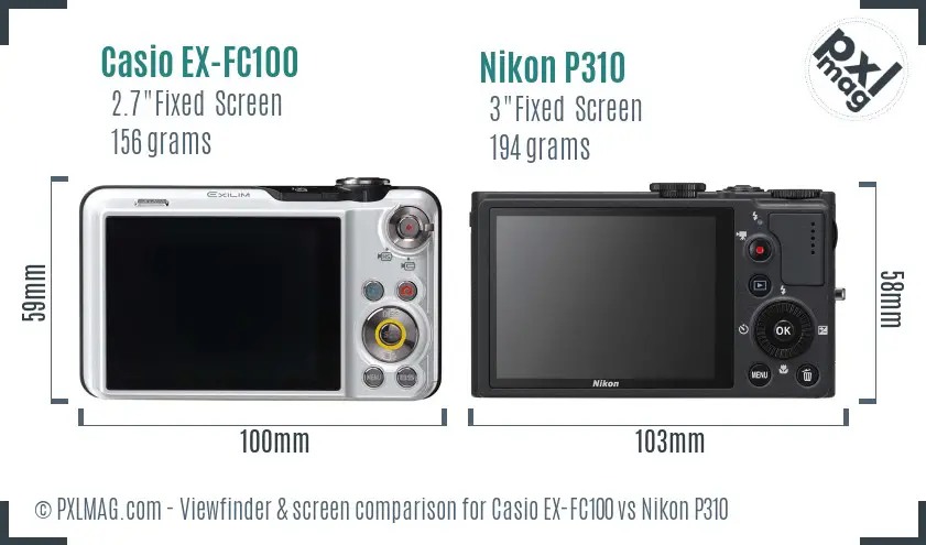 Casio EX-FC100 vs Nikon P310 Screen and Viewfinder comparison