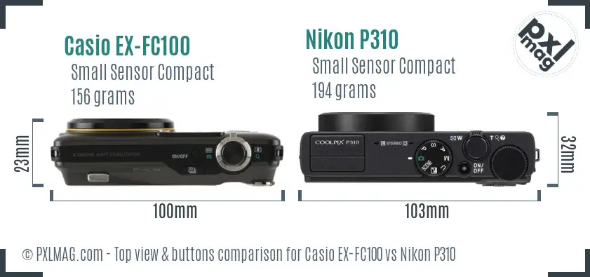 Casio EX-FC100 vs Nikon P310 top view buttons comparison
