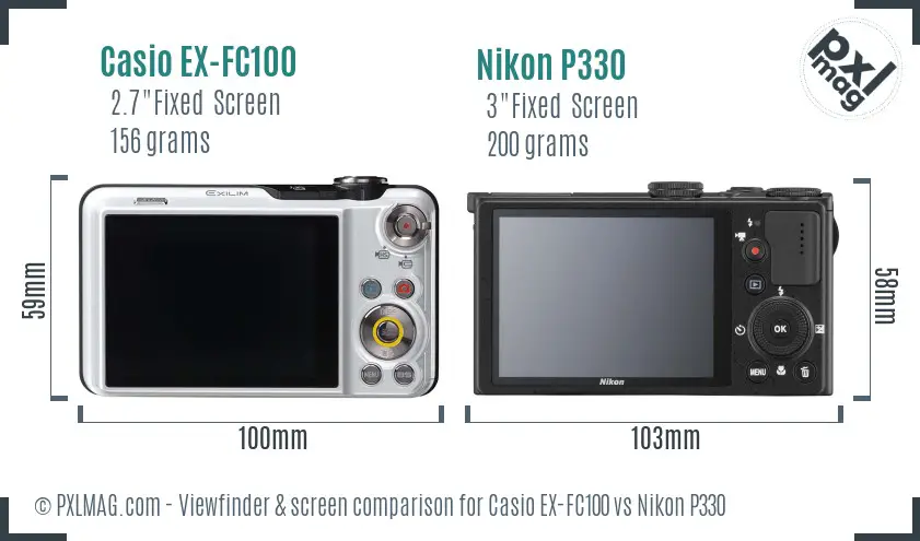 Casio EX-FC100 vs Nikon P330 Screen and Viewfinder comparison