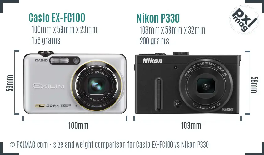 Casio EX-FC100 vs Nikon P330 size comparison