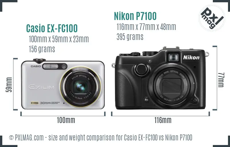 Casio EX-FC100 vs Nikon P7100 size comparison